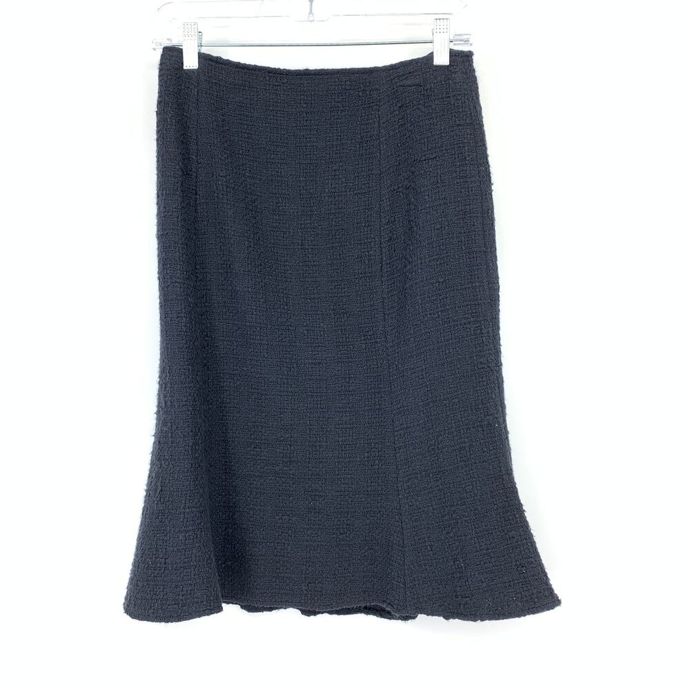 Kookai Flared Hem Tweed Skirt Womens Size 38 US Medium Navy Blue